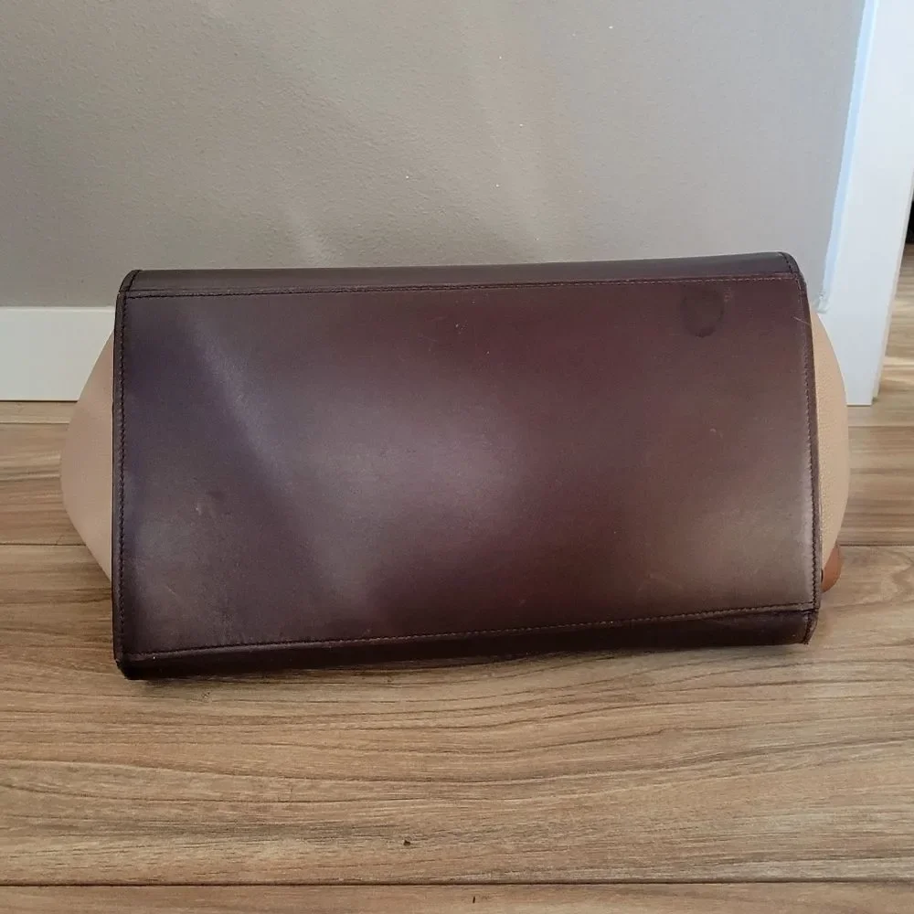 Celene Tricolor Medium Trapeze Luggage Satchel in Cognac Brown Tan